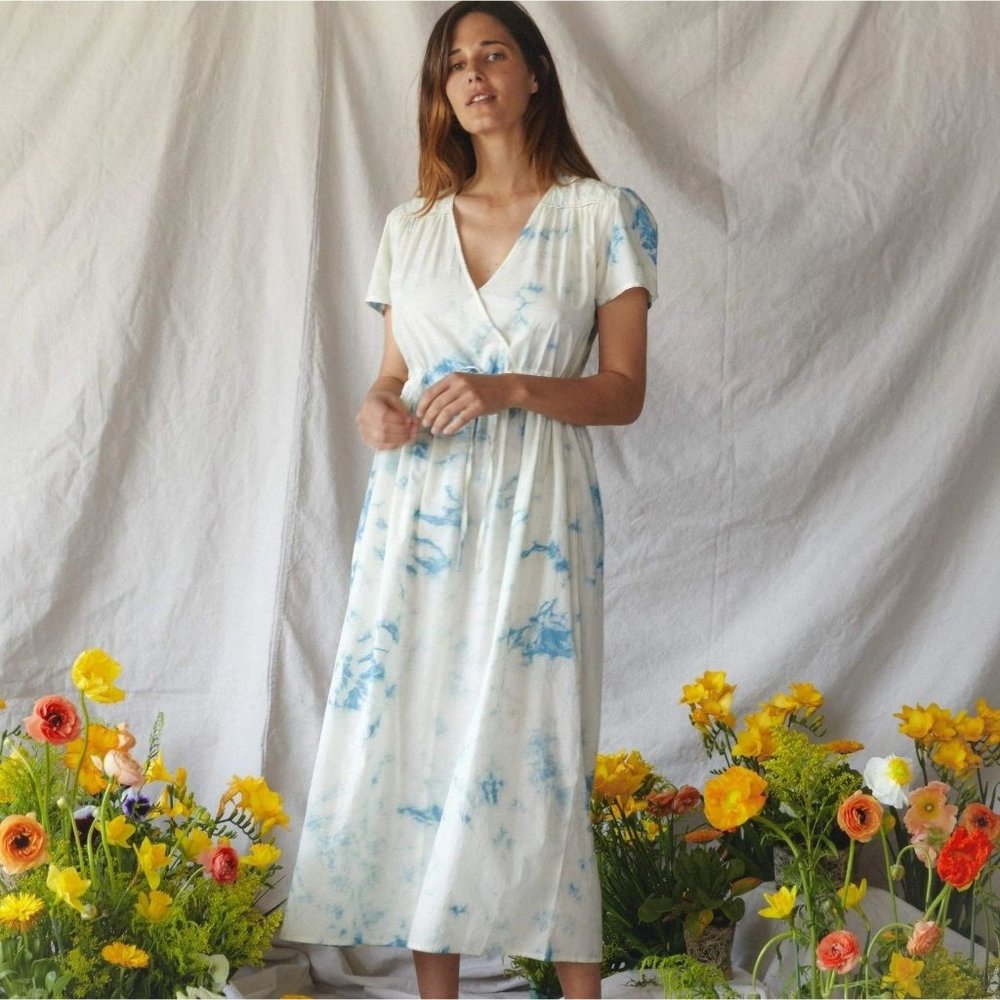 🆕Christy Dawn The Dawn Dress In Tie Dyed Blue White Midi Size M